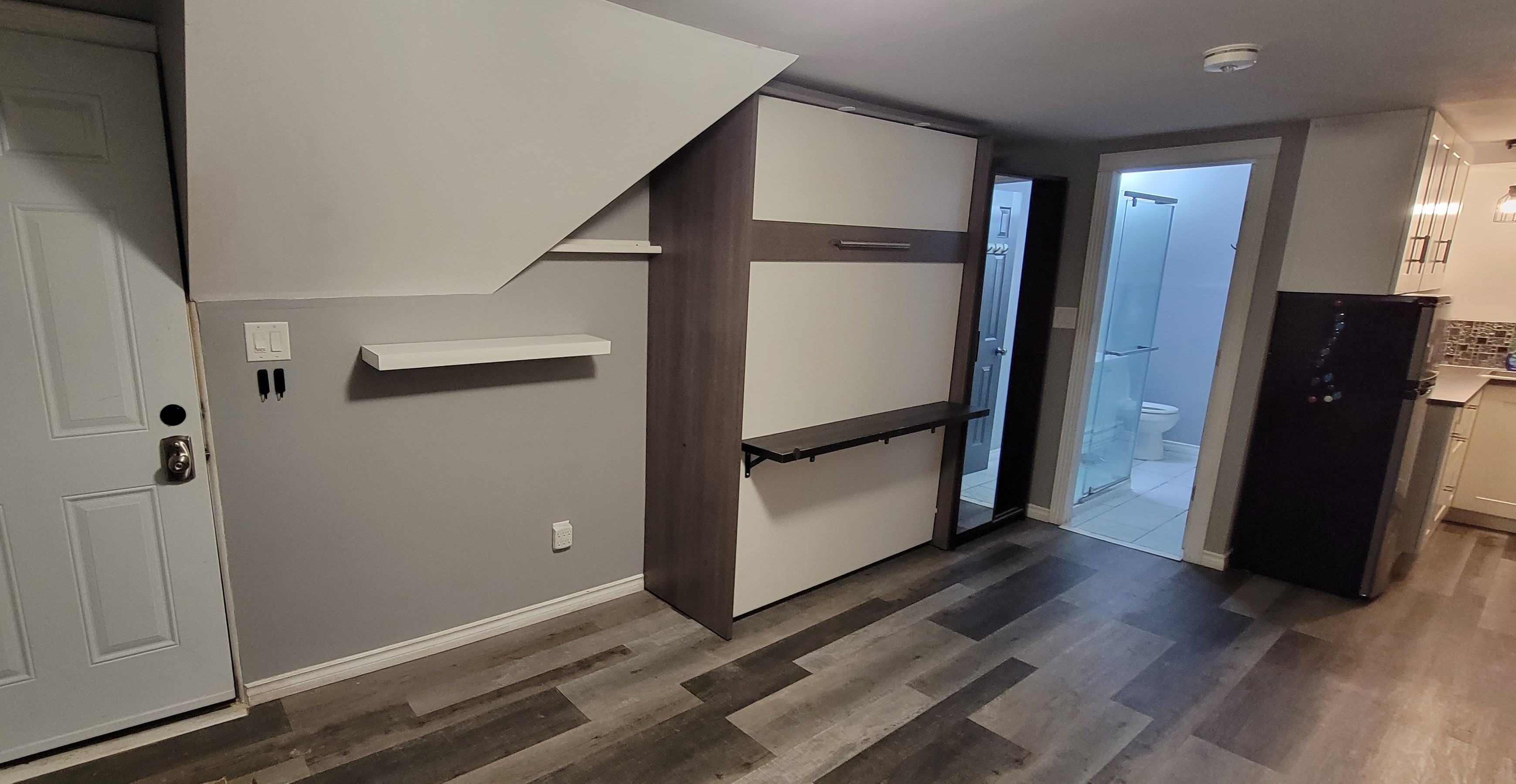 Finished basement studio with murphy bed